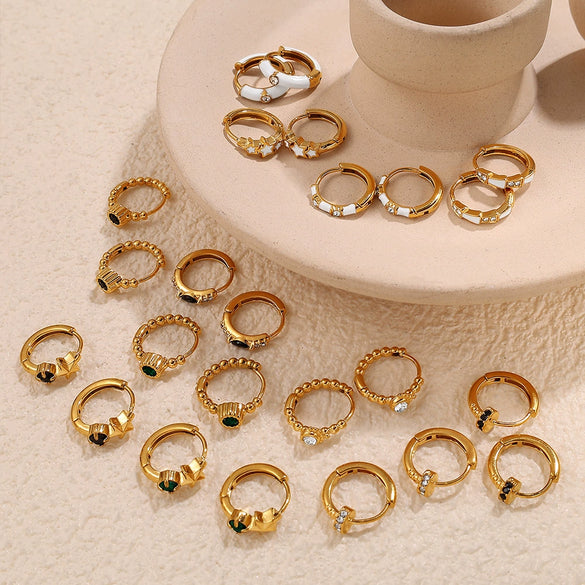 Popular Jewelry 316L Stainless Steel Electroplated 18K Gold Earrings Inlaid With Rhinestone