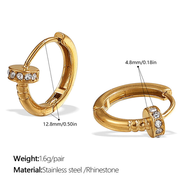 Popular Jewelry 316L Stainless Steel Electroplated 18K Gold Earrings Inlaid With Rhinestone