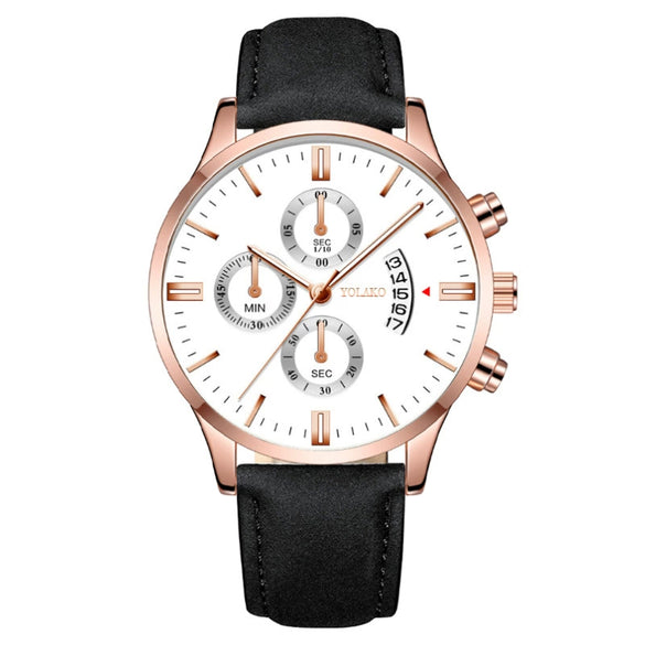 Popular Men's Watch Leather Belt Alloy Case Stainless Steel Buckle Round Dial Fashion Style
