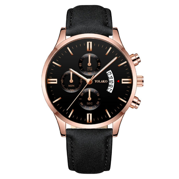 Popular Men's Watch Leather Belt Alloy Case Stainless Steel Buckle Round Dial Fashion Style