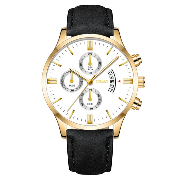 Popular Men's Watch Leather Belt Alloy Case Stainless Steel Buckle Round Dial Fashion Style