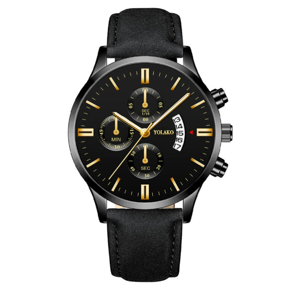 Popular Men's Watch Leather Belt Alloy Case Stainless Steel Buckle Round Dial Fashion Style