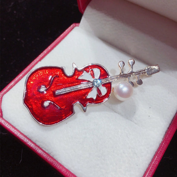 Popular Natural Freshwater Pearl Alloy Brooch Electroplating Fashion Violin Clothing Accessories For Women