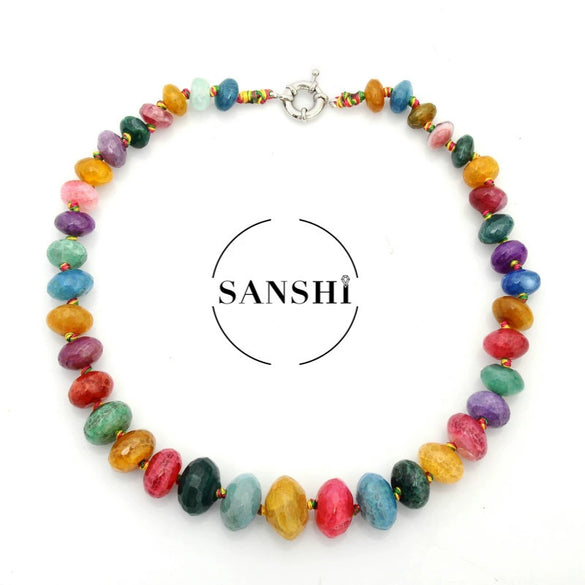 Popular Natural Stone Agate Necklace Hand Knotted Cut Angle Abacus Beach Holiday Stone Crystal Tower Chain