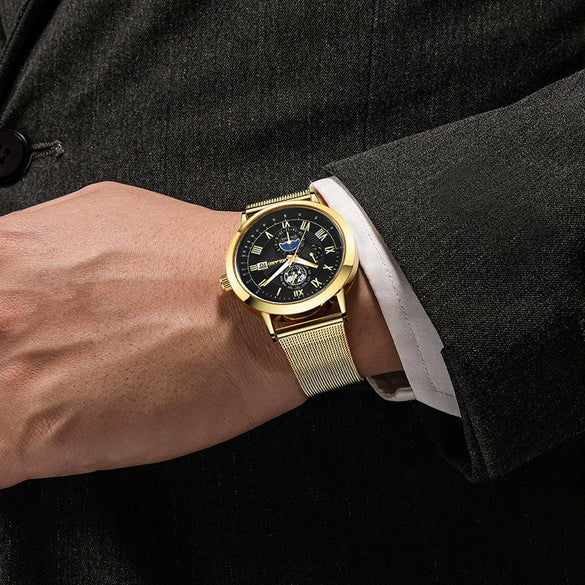 Popular New Fashion Men's Watch Stainless Steel Belt Round Dial Business Style