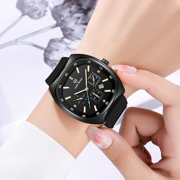 Popular Skinfriendly Silicone Strap Alloy Case Quartz Sports Watch With Mineral Reinforced Glass Mirror And Barrel Shape Dial For Women