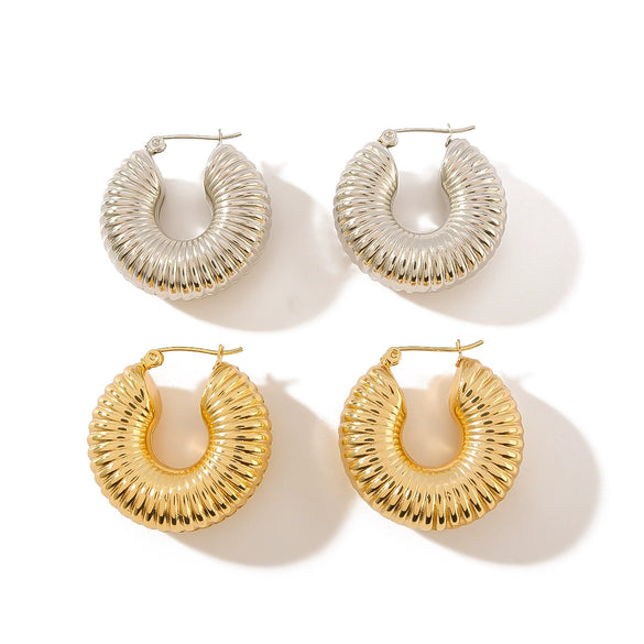 Popular Stainless Steel Gold Thread Hollow Geometric Earrings For Women With 18K Gold Titanium Steel And Electroplating