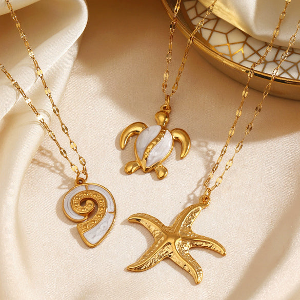 Popular Starfish Thread Hiphop Turtle Ocean Element Clavicle Necklace For Women Stainless Steel Electroplated