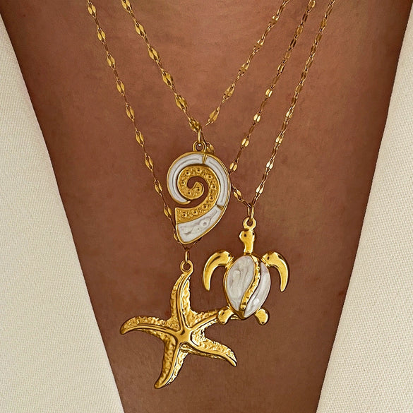 Popular Starfish Thread Hiphop Turtle Ocean Element Clavicle Necklace For Women Stainless Steel Electroplated