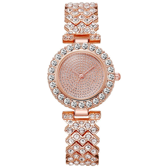 Popular Starry Full Diamond Bracelet Women's Quartz Watch Alloy Stainless Steel Round