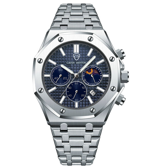 Popular Waterproof Multifunctional Men's Quartz Watch With Steel Band Alloy Strap Metal Case And Round Dial