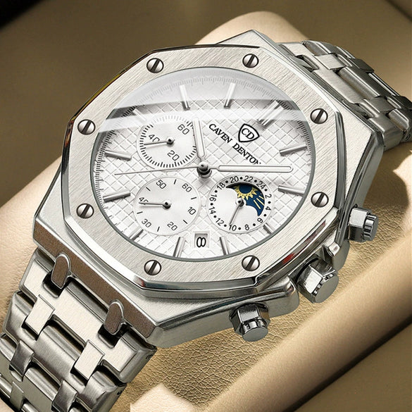 Popular Waterproof Multifunctional Men's Quartz Watch With Steel Band Alloy Strap Metal Case And Round Dial