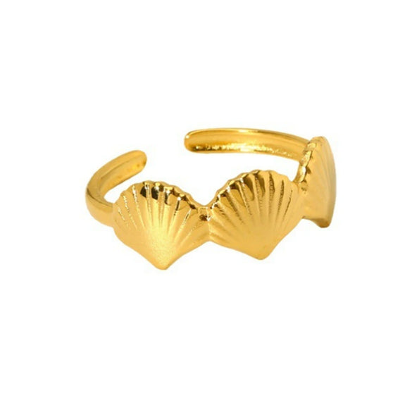 Popular Women's Adjustable Geometric Scallop Open Ring 18K Gold Plated Stainless Steel