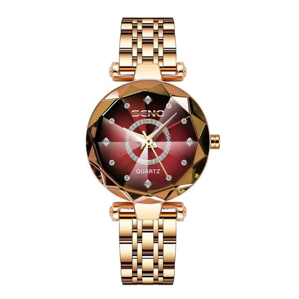 Popular Women's Fashionable Waterproof Quartz Watch With Alloy Case And Strap Round Dial Spiral Crown Mineral Reinforced Glass Mirror Stainless Steel Doublesided Button Buckle