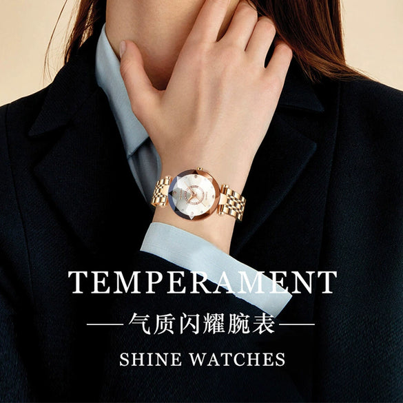 Popular Women's Fashionable Waterproof Quartz Watch With Alloy Case And Strap Round Dial Spiral Crown Mineral Reinforced Glass Mirror Stainless Steel Doublesided Button Buckle