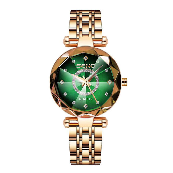Popular Women's Fashionable Waterproof Quartz Watch With Alloy Case And Strap Round Dial Spiral Crown Mineral Reinforced Glass Mirror Stainless Steel Doublesided Button Buckle