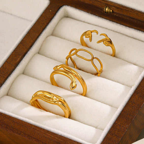 Popular Women's Stainless Steel Geometric Heart Shaped 18K Gold Plated Hip Hop Ring