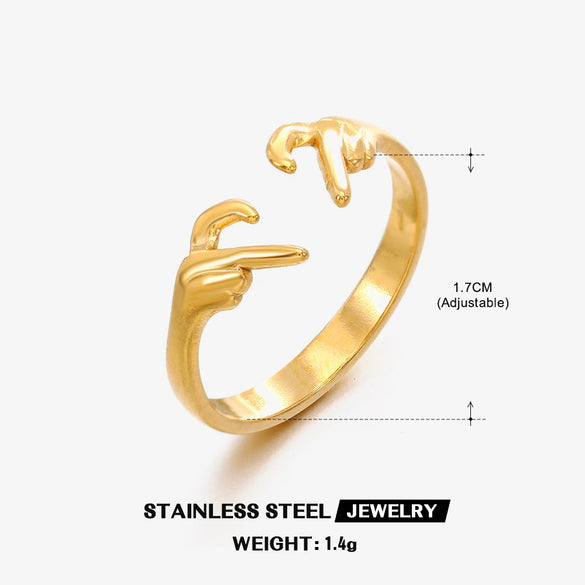 Popular Women's Stainless Steel Geometric Heart Shaped 18K Gold Plated Hip Hop Ring