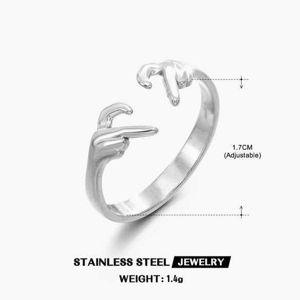Popular Women's Stainless Steel Geometric Heart Shaped 18K Gold Plated Hip Hop Ring