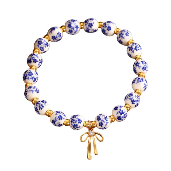 Porcelain Ceramic Bow Beaded Women's Bracelets With Electroplating