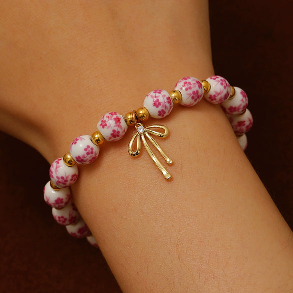 Porcelain Ceramic Bow Beaded Women's Bracelets With Electroplating
