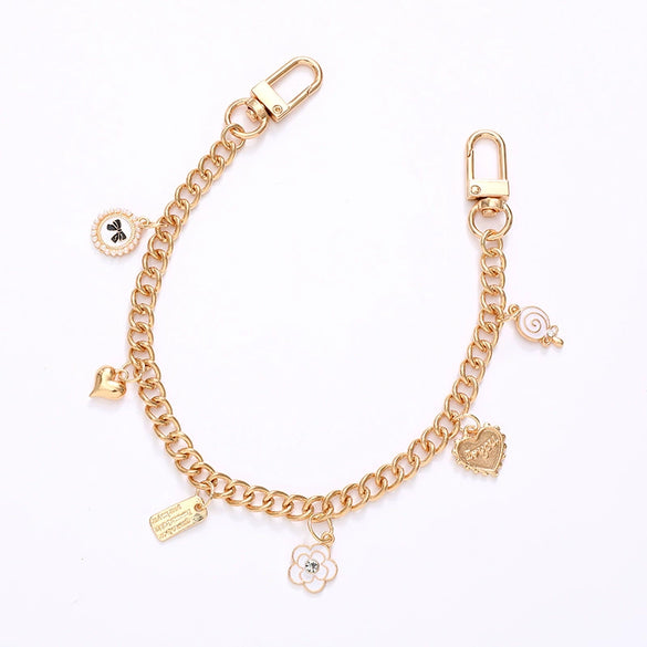 Portable Chain Mobile Phone Case Keychain Lanyard Wrist Bag Chain Antilost Metal Bow Tie Bag Beauty Head Semimanual Style