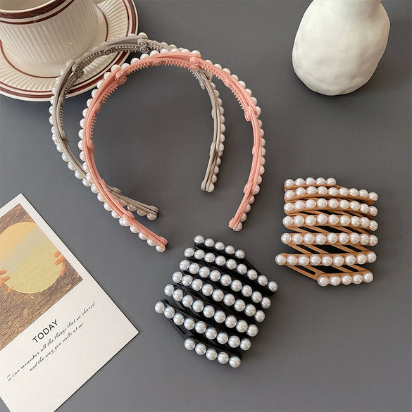 Portable Folding Women's Hair Accessories Pearl Handmade Geometric Hair Band And Hair Card