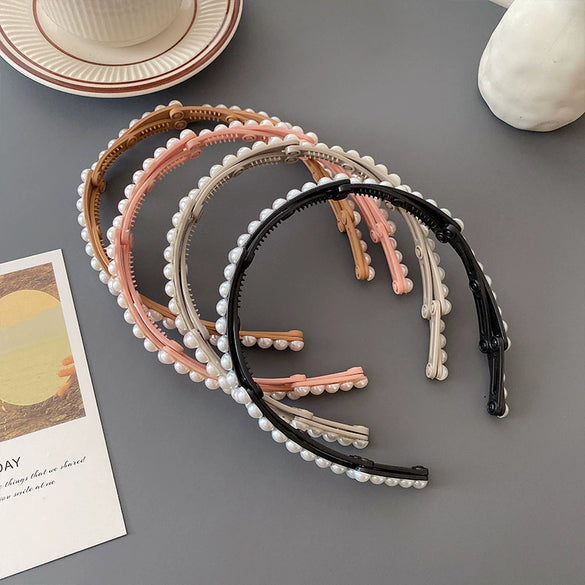 Portable Folding Women's Hair Accessories Pearl Handmade Geometric Hair Band And Hair Card