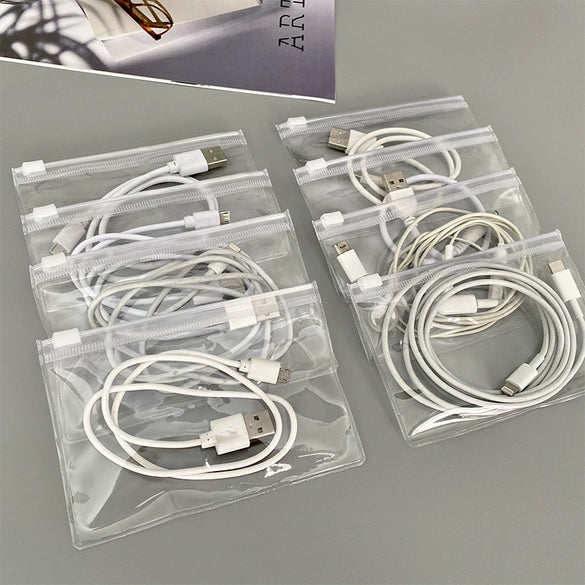Portable Transparent Pvc Data Cable Storage Bag Charging Wire Organizer Zipper Bag With High Frequency Machine Finishing For Bedroom Desktop Drawer