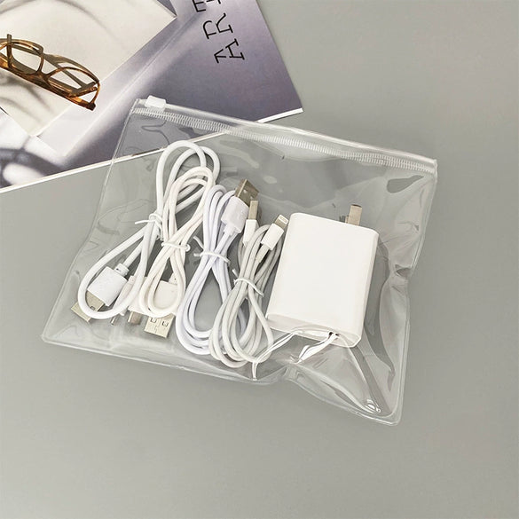 Portable Transparent Pvc Data Cable Storage Bag Charging Wire Organizer Zipper Bag With High Frequency Machine Finishing For Bedroom Desktop Drawer