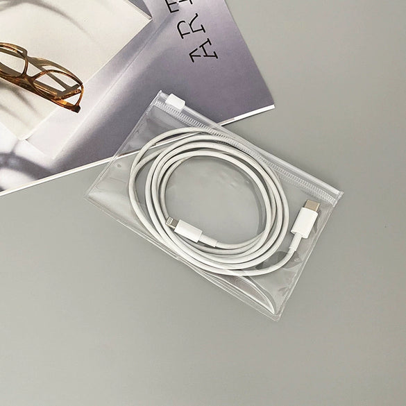 Portable Transparent Pvc Data Cable Storage Bag Charging Wire Organizer Zipper Bag With High Frequency Machine Finishing For Bedroom Desktop Drawer