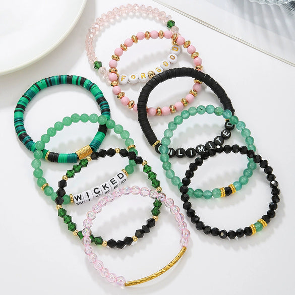 Pottery Bracelet Polymer Clay Acrylic Glass Beads Handmade Boyfriend Style With Letters Numbers Text