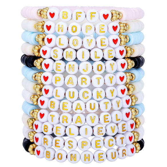 Pottery Bracelet With Letters Numbers Text Handmade Polymer Clay Acrylic Unisex