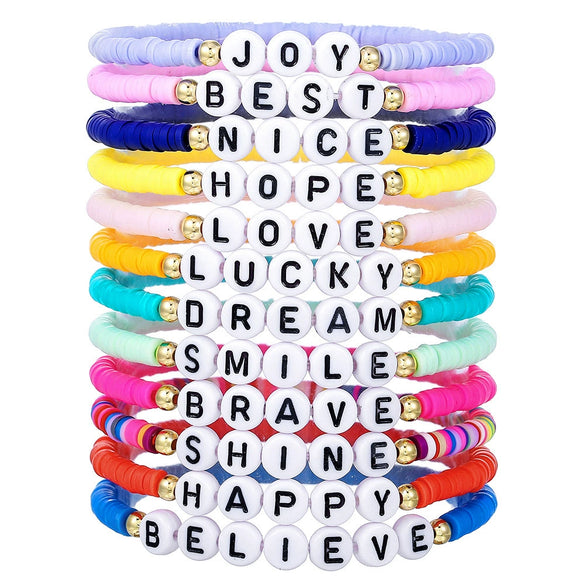 Pottery Bracelet With Letters Numbers Text Handmade Polymer Clay Acrylic Unisex