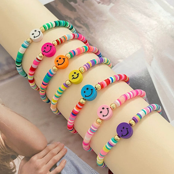 Pottery Smiley Women's Elastic Bracelet With Geometric Pattern And Electroplating