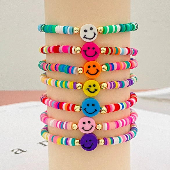 Pottery Smiley Women's Elastic Bracelet With Geometric Pattern And Electroplating