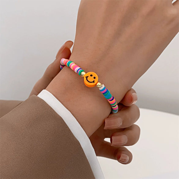 Pottery Smiley Women's Elastic Bracelet With Geometric Pattern And Electroplating