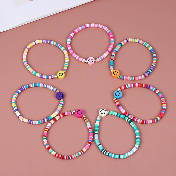 Pottery Smiley Women's Elastic Bracelet With Geometric Pattern And Electroplating