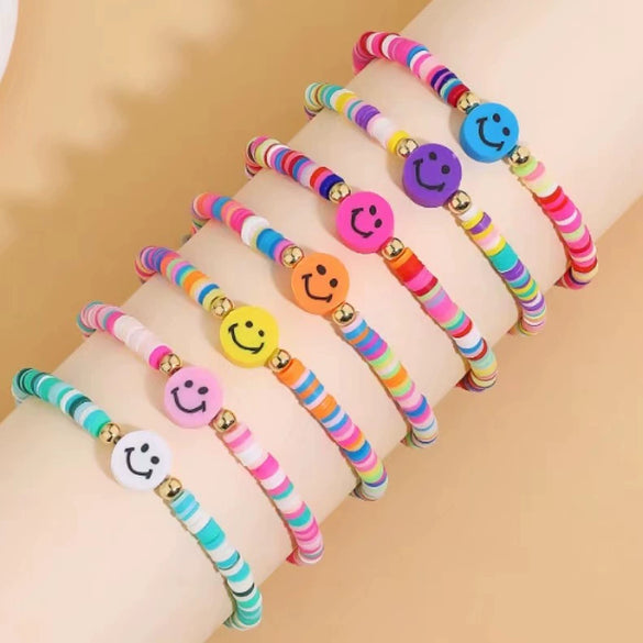 Pottery Smiley Women's Elastic Bracelet With Geometric Pattern And Electroplating