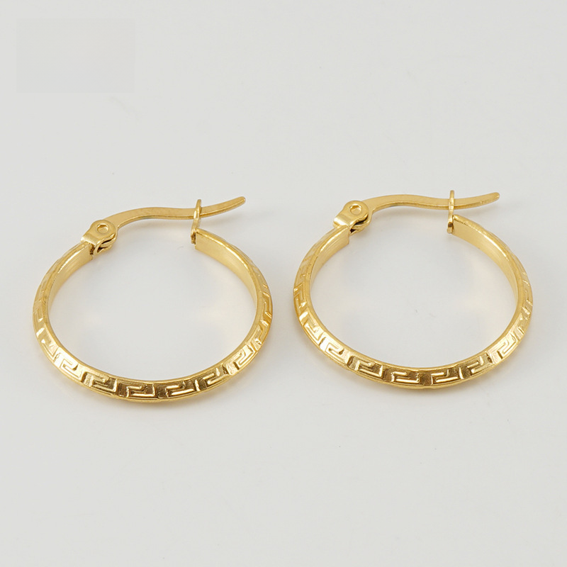 Cross-border 18K gold titanium steel Great Wall pattern buckle earrings women's fashion simple stainless steel earring earrings wholesale