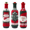Premium Mink Wool Knitted Christmas Wine Bottle Cover Set With Santa Claus Snowman And Christmas Tree Designs