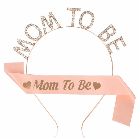 Premother Party Headwear Ribbon Set Crystal Headband Shoulder Strap Twopiece Set Simple Style Lake Blue