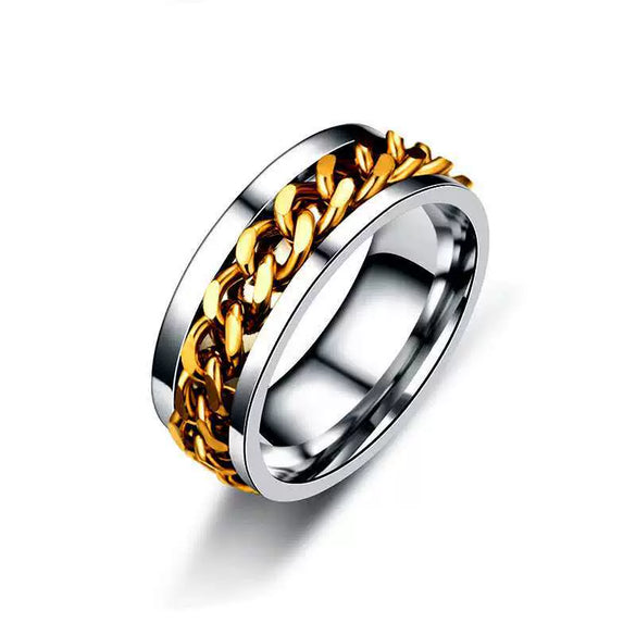 Pressure Relief Rotatable Stainless Steel Men's Ring And Titanium Steel Chain Jewelry