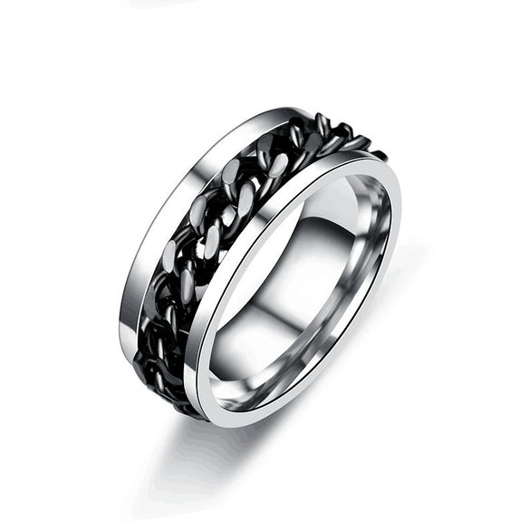 Pressure Relief Rotatable Stainless Steel Men's Ring And Titanium Steel Chain Jewelry