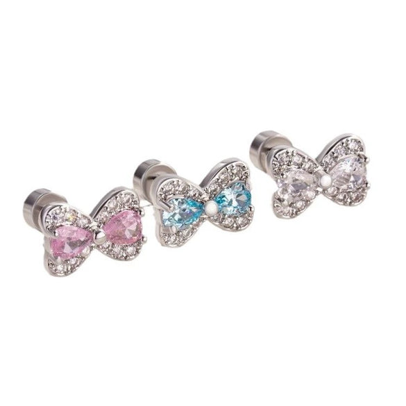 Princess Bow Titanium Steel Inlaid Zircon Earrings For Girls