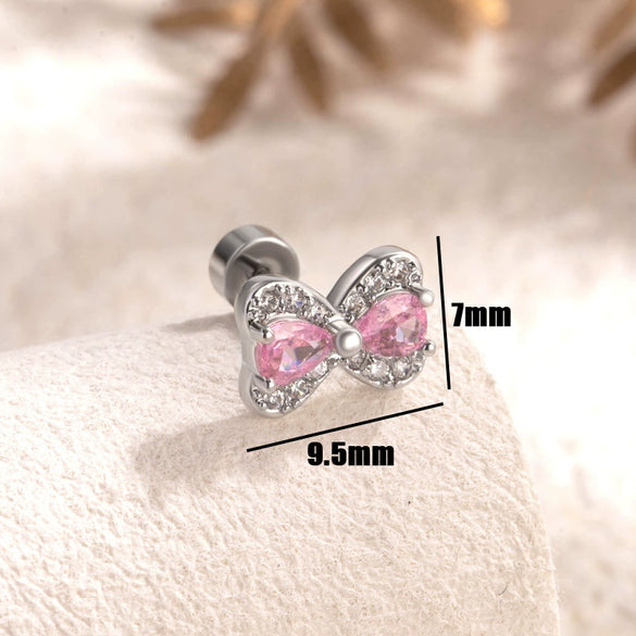 Princess Bow Titanium Steel Inlaid Zircon Earrings For Girls