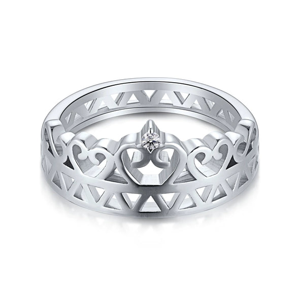 Princess Crown S925 Sterling Silver Vshaped Simulation Diamond Female Ring With Electroplating Treatment