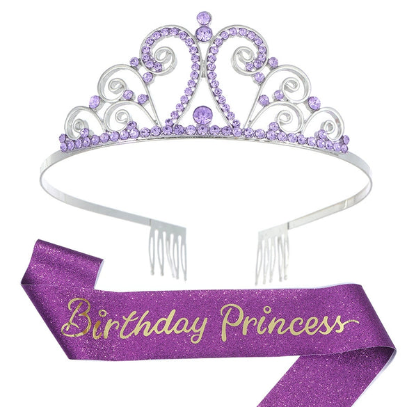 Princess Crystal Crown And Shoulder Strap Set Glitter Cloth Printing