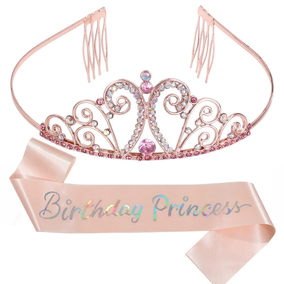 Princess Crystal Crown And Shoulder Strap Set Glitter Cloth Printing