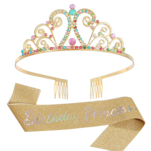 Princess Crystal Crown And Shoulder Strap Set Glitter Cloth Printing